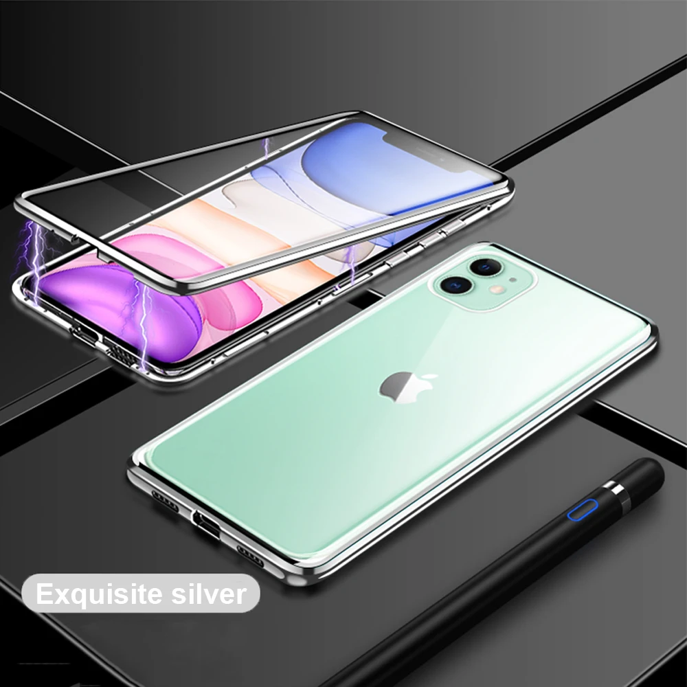 Для iPhone 11 Pro Max чехол для телефона 360 ° полный корпус прозрачный передний задний закаленное стекло CaseMagnetic для iPhone 7 8 Plus X XR XS MAX