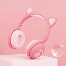 Colorful Kids Headset Wireless glowing cute LED Cat Ear Paw Girls Gift Bluetooth Headphones HIFI Stereo Bass 3 5mm Plug With Mic