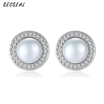 

New Fashion Natural Round Fresh Pearl 925 Sterling Silver Stud Earrings For Women Personalized Luxury Star Earrings Jewelry Gift