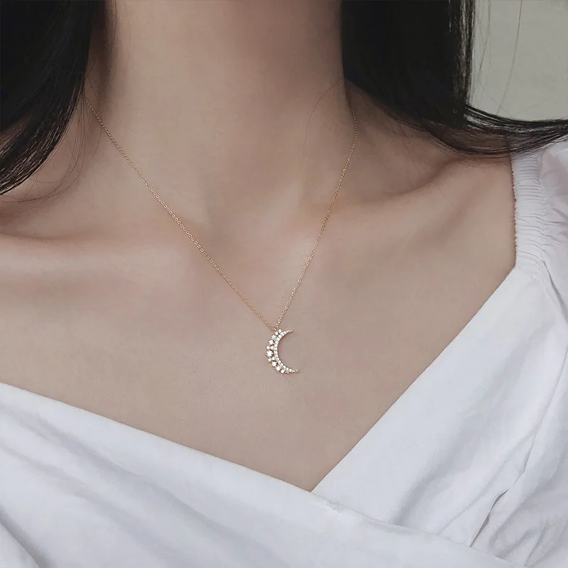 福袋売れ残りセール 女性用925シルバーネックレス,月と星のペンダント,14k,金メッキ アクセサリー
