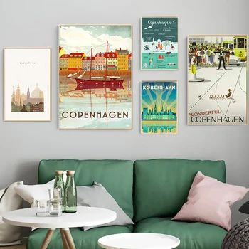 

Peace Denmark Copenhagen Canvas Paintings Vintage Travel Wall Kraft Posters Coated Wall Stickers Home Decoration Gift