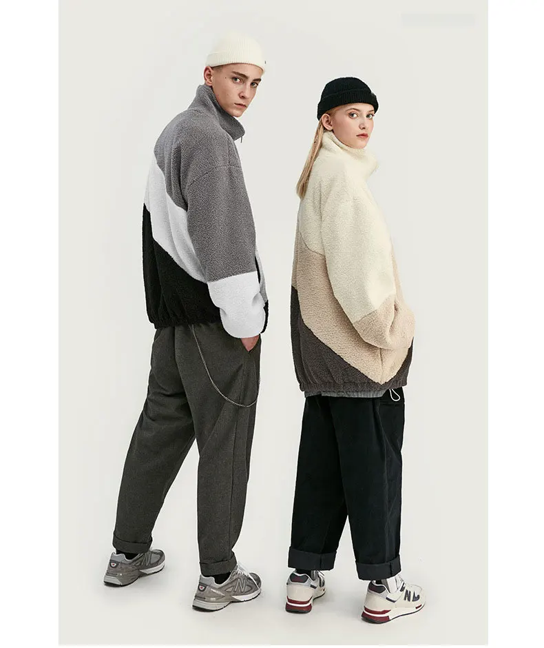 Зимняя куртка Мужская винтажная овечья шерсть плюс флис хит цвет Couplewear Повседневный стоячий кардиган, жакет с воротником на молнии корейская мода Новинка