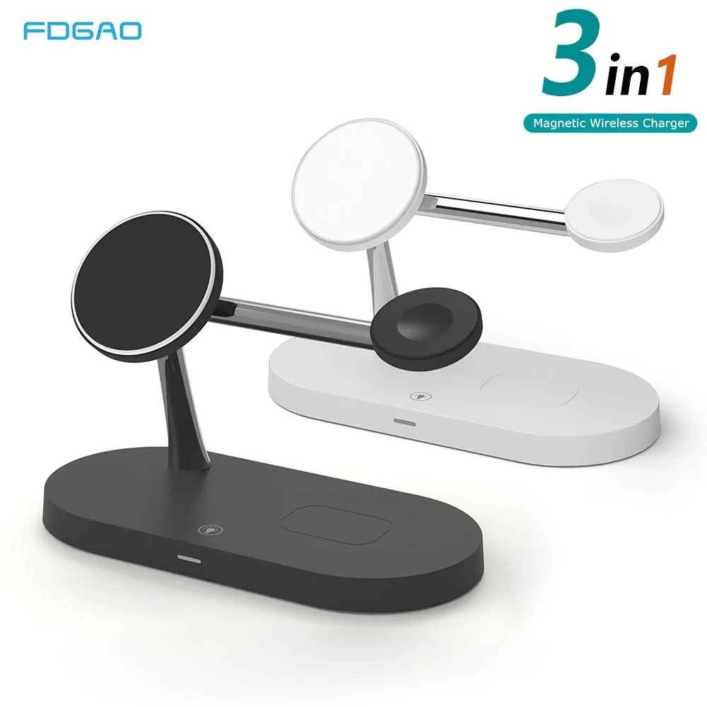 3 In 1 Magnetic Wireless Charger Stand 15W Fast Charging Station For Magsafe IPhone 12 Pro Max Airpods Pro Apple Watch 6 5 4 3 2