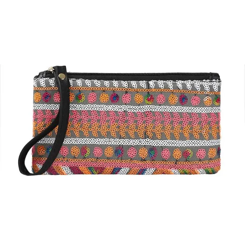 Boho Печать портмоне женский кошелек держатель для карт из искусственной кожи ткачество клатч - Цвет: L