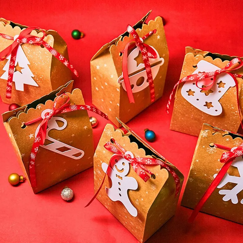 1 шт. крафт-бумага Рождественская Конфетница подарочная упаковочная сумка ремесло пекарня для бисквитного печенья пакет сумки рождественские новогодние вечерние сувениры