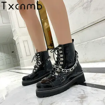 

TXCNMB Chelsea Boots Women Genuine Leather Round Toe Classic Ankle Booties Platform Heel Autumn Winter Designer Shoes Woman