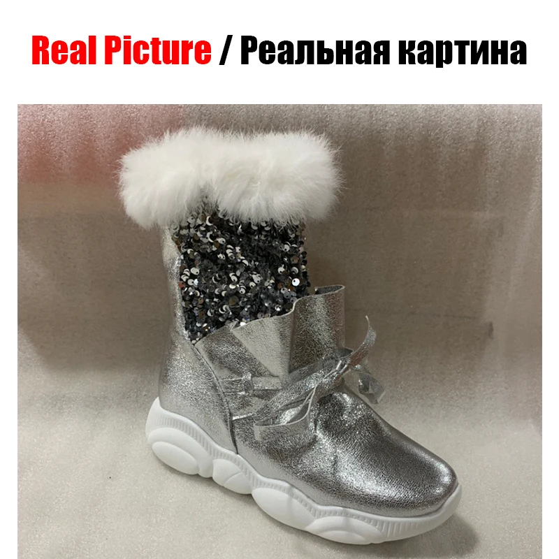 DORATASIA/женские модные Блестящие ботильоны на платформе серебристого цвета; коллекция года; зимняя теплая женская обувь на меху; Размеры 29-46