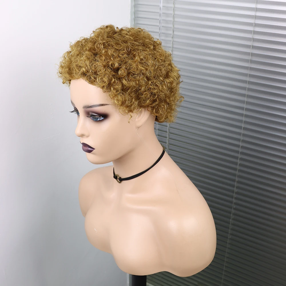 Short Curly Hair Wigs Pixie Cut Brazilian Human Hair For Black Women Natural Black 150% Density Glueless Afro Kinky Curly Wig