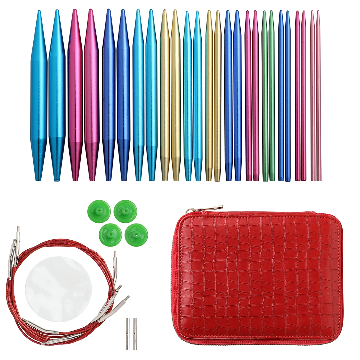 KOKNIT Aluminum Circular Knitting Needles Set 26pc Interchangeable Crochet Needles with Case for Any Crochet Patterns & Yarns CK 