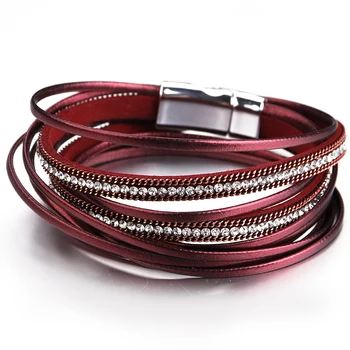 

Amorcome Multilayer Leather Bracelet Female 6 Colors Trendy Rhinestone Crystal Femme Wrap Bracelets & Bangles For Women Jewelry