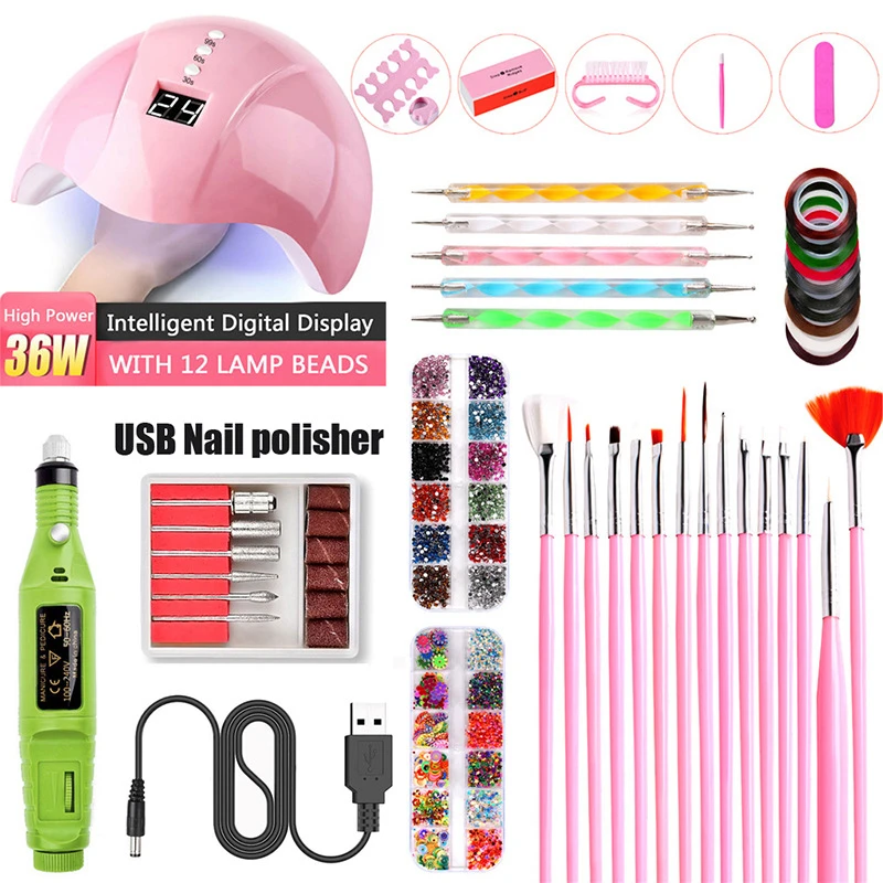 

Manicure set Nails Set Nail Art Pen Nail Polisher Point File USB Smart Induction Nail Lamp Accessories With Rhinestones