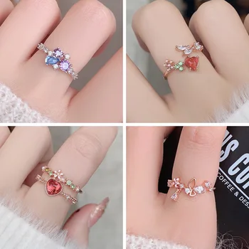 

New Fashion Micro-inlaid Crystal Zircon Rings Sweet Elegant Flower Ring for Girl Women Finger Bague jewelry Bridal Delicate Gift