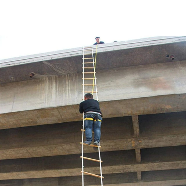 Rescue Rope Ladder 5m, Wooden Climbing Rungs