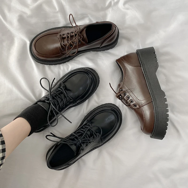 Zapatos escolares para mujer, calzado de lolita con plataforma, color negro y marrón, Estilo Vintage, Oxford, 2022 -