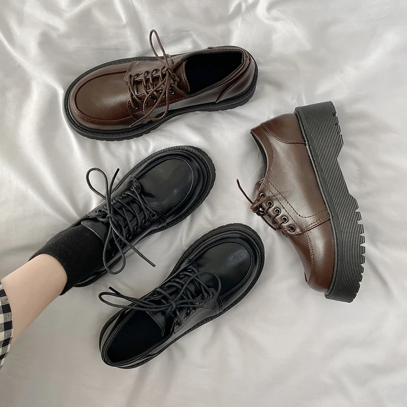 Zapatos escolares japoneses para mujer, calzado de lolita con plataforma,  color negro y marrón, Estilo Vintage, Oxford, 2022|Zapatos de tacón de mujer|  - AliExpress