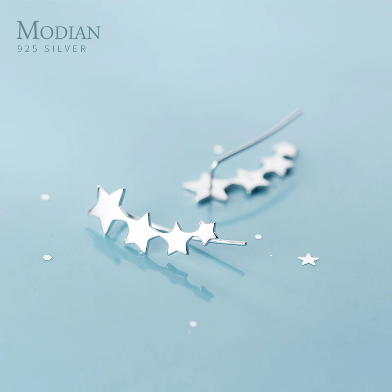 

Modian Authentic 925 Sterling Silver Glossy Stackable Stars Row stud Earring for Women Fashion Simple Gold Color Ear Pin Jewelry