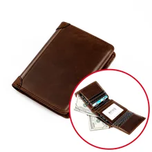 

Male Business Wallet Genuine Leather Wallet RFID Blocking Vertical 3 Fold Short Credit Card Holder Bag Pocket Wallet Men