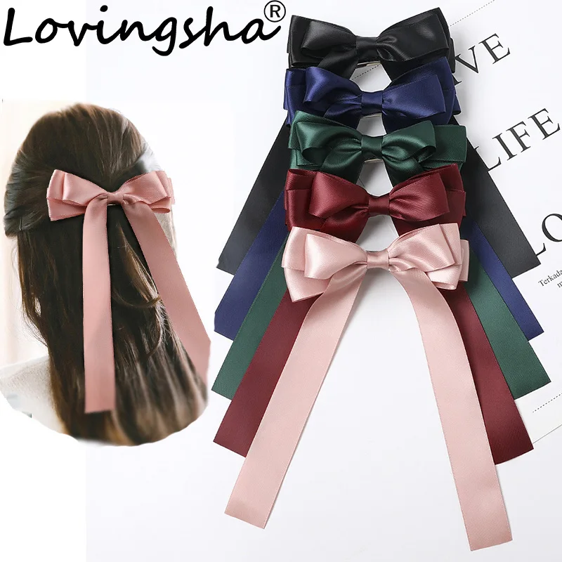 LOVINGSHA Women Hair Bow Ties Hair Clips Satin Butterfly Bow Hairpin Girl Hair Accessories for Ladies Bowknot Hairpins FC132 mulberry silk scarf 100% silk women s bandana girl s headscarf tied bag narrow scarf shirt tie ladies neck