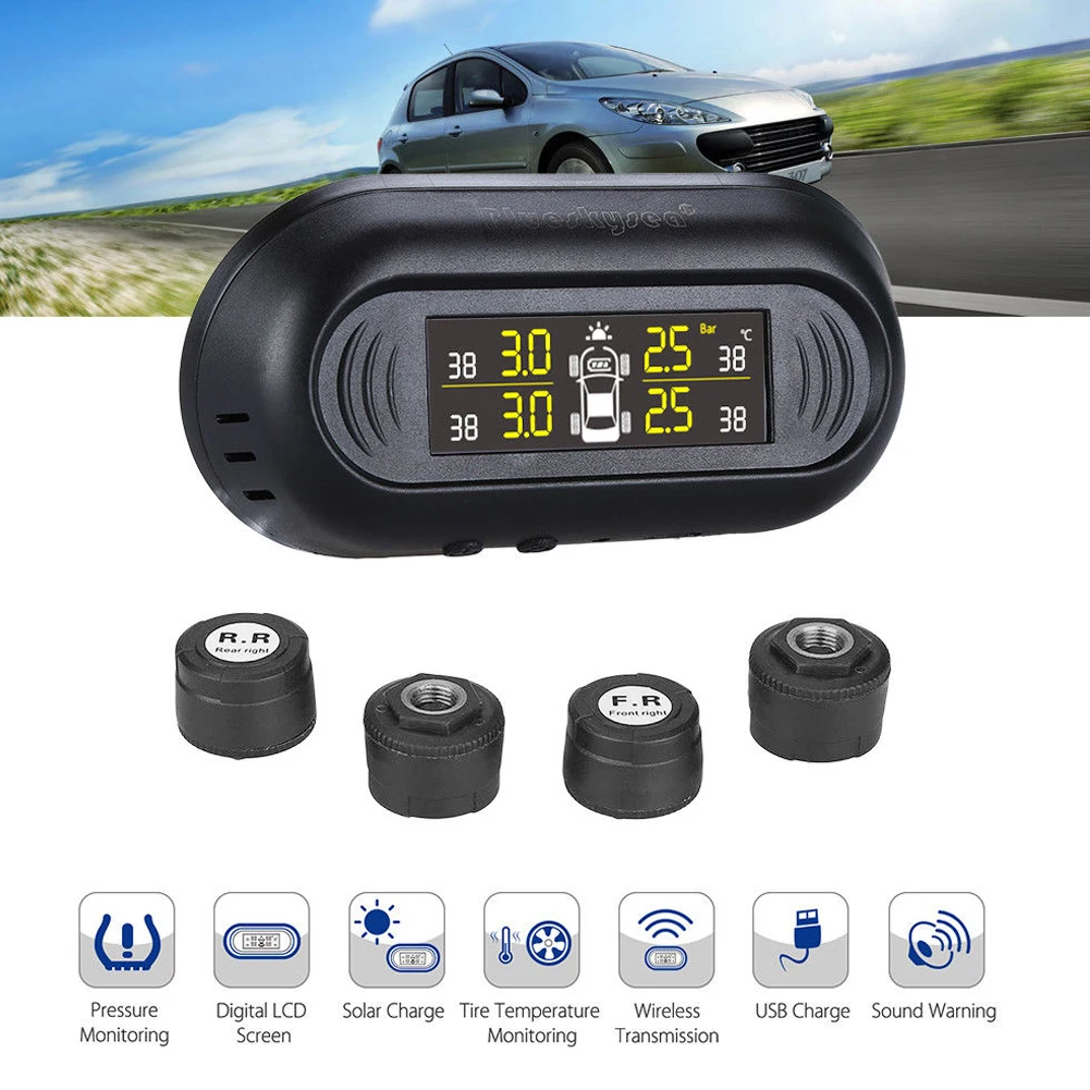 Car Tire Pressure Monitoring System+External Sensors Visual /Audible Warning New