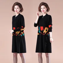 Robe en tricot pour mère, vêtements d'automne pour femmes de 40 ans, 50 de large, jupe imprimée de style occidental pour personnes âgées et d'âge moyen, 2021 