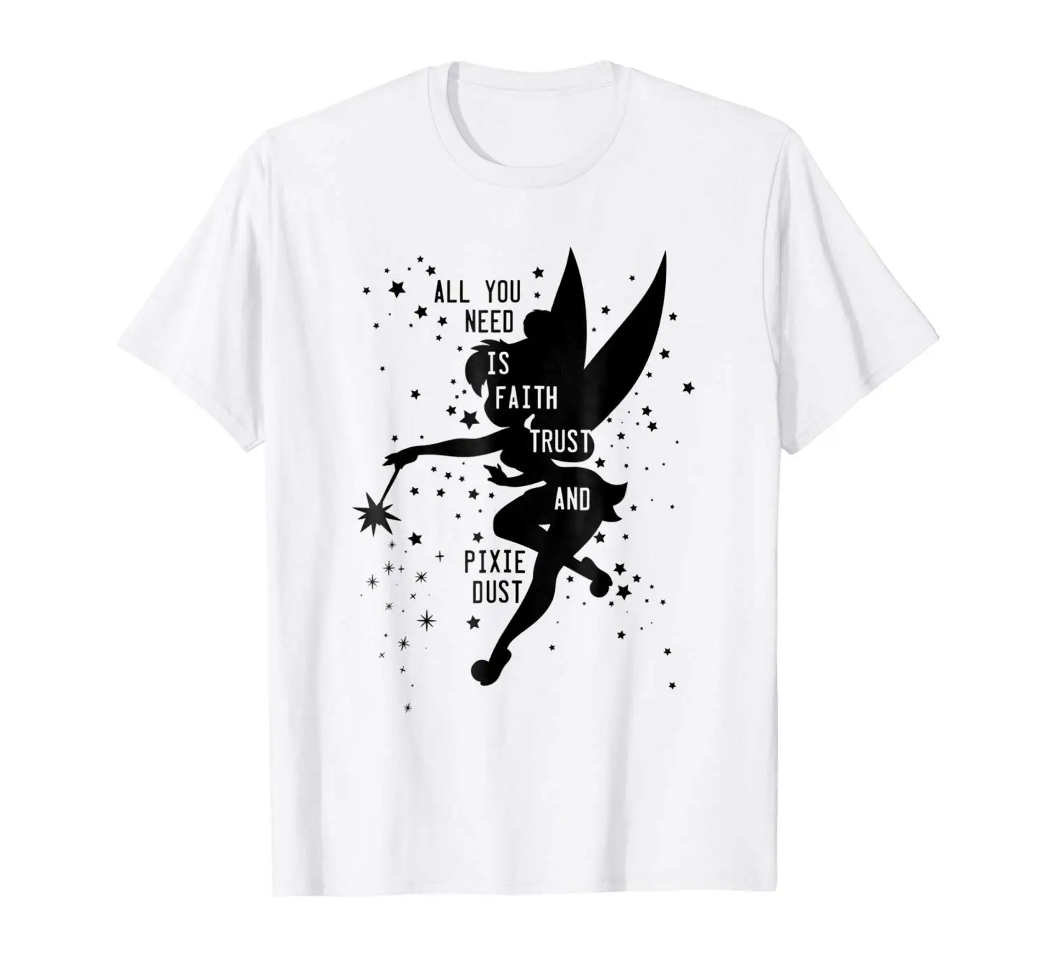 

2019 Fashion T Shirt 100% Cotton Peter Pan Tinker Bell Pixie Dust Silhouette T Shirt