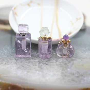 

latest style Natural Stones amethysts Perfume Bottle Pendants Necklace,Quartz Gold chain Jewelry Accessories Wholesale