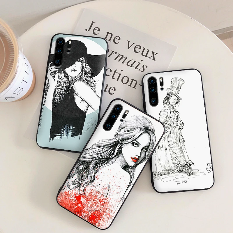 Чехлы для huawei P10 P20 2019 P8 P9 Mini P30 LITE P Smart Z 2018 Pro эскиз искусство иллюстрация чехол
