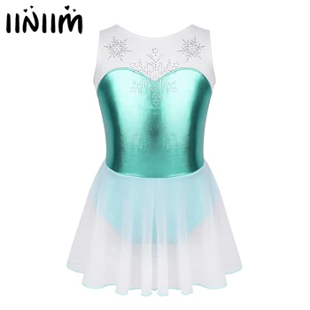 

iiniim Kids Girls Dancewear Fairy Costume Shiny Rhinestone Snowflake Metallic Bodice Ballet Dance Gymnastics Leotard Dress