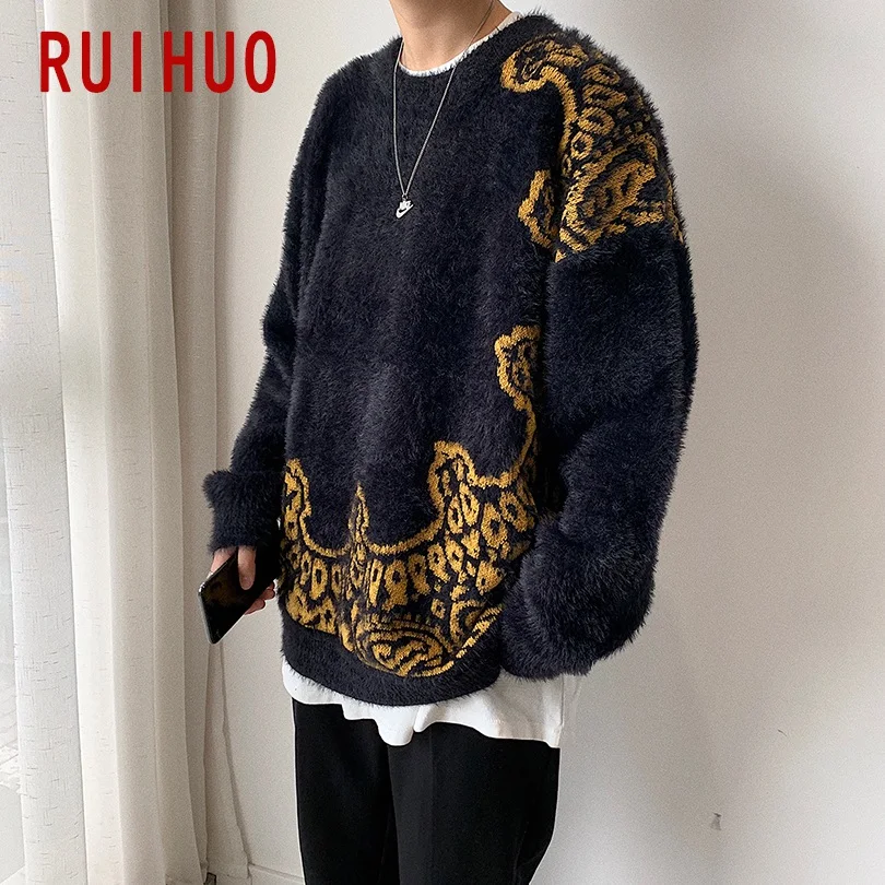 RUIHUO, новинка, Осень-зима, толстый Повседневный свитер для мужчин, облегающий вязаный пуловер для мужчин, модный бренд, мужские свитера, теплые M-2XL