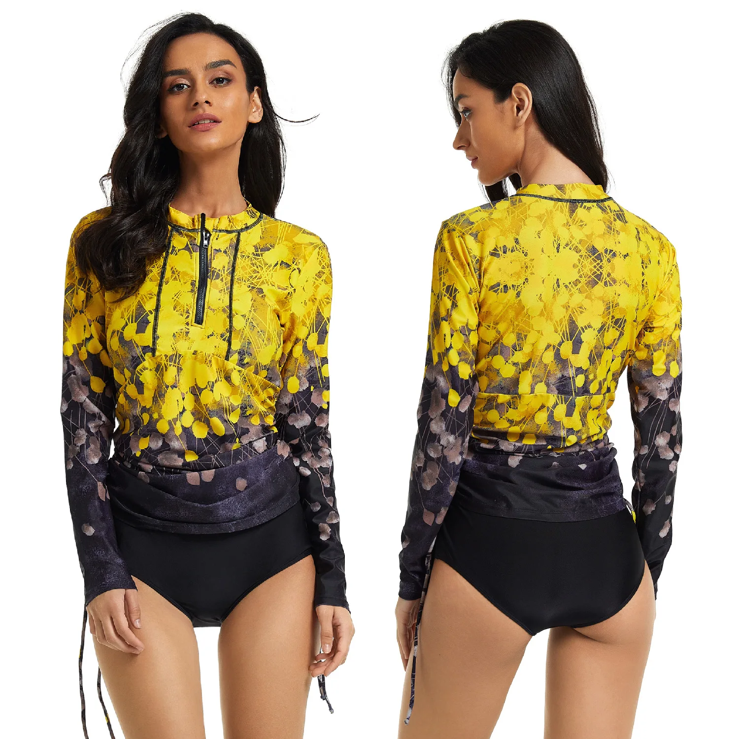 Vikionfly Super Long Sleeve Swimsuit Tankini Women Plus Size Swimwear High Waist Bikini Bathing Suits Swimming Suit 2XL