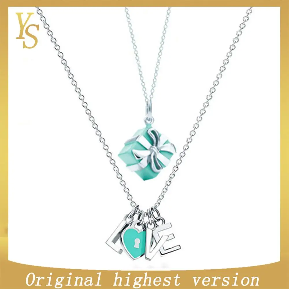 

YS Pendant Necklace 100% Sterling Silver High Edition Original TIF Small Fresh Style "LOVE" Gift Box Pendant Personality Fashion