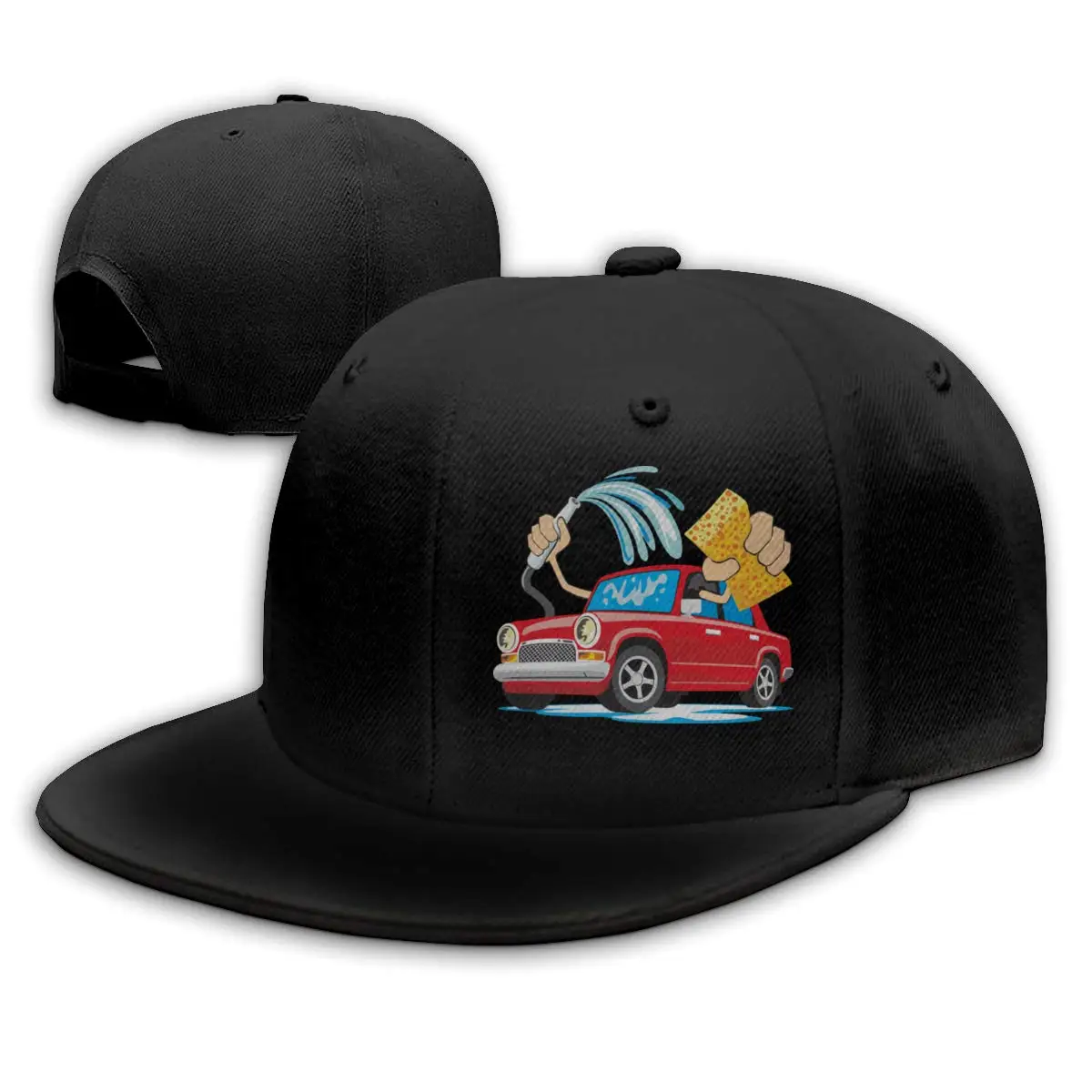TSDFCCartoon Car Wash Adjustable Flat Bill Baseball Caps Men's Black |