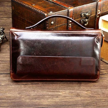 

Genuine Leather man clutch bag money bag retro leather men card holder wallet business zipper wallet coin purse mobile phone bag