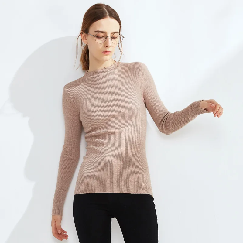 Ribbed Mock Neck Sweater Women Solid Knitted Pullovers Basic Sweaters Super Soft | Женская одежда