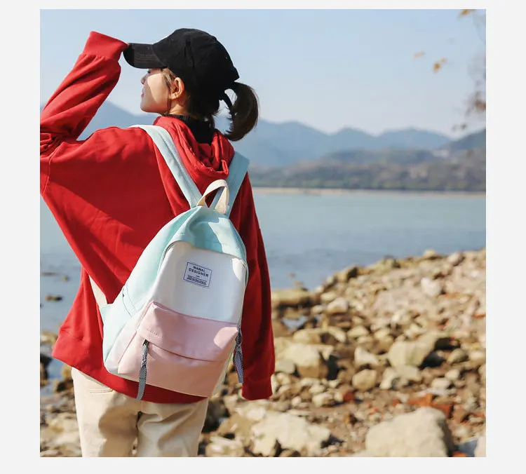 New Arrival Nylon Waterproof Backpack Large Capacity Fangyuan Two-Fashion Stitching Color Outdoor Students