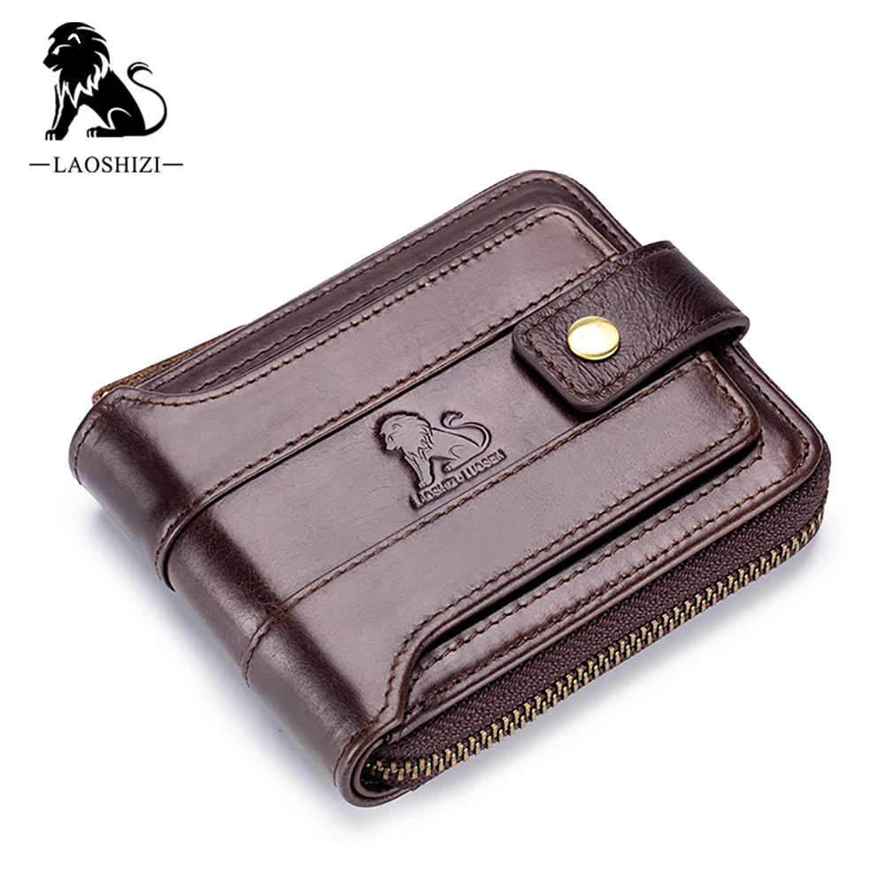 

Genuine leather men wallets Quality guarantee short male cow leather purse man ID card holder vintage hasp dollar zipper wallet