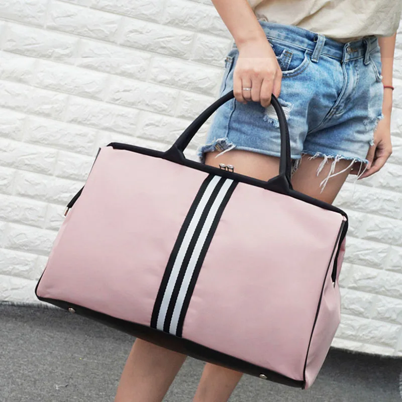 Korean Version Overnight Weekend Traveling Bag Strip Handbag Big Travel Bag Luggage Men's Foldable Duffle Bags New XA637ZC