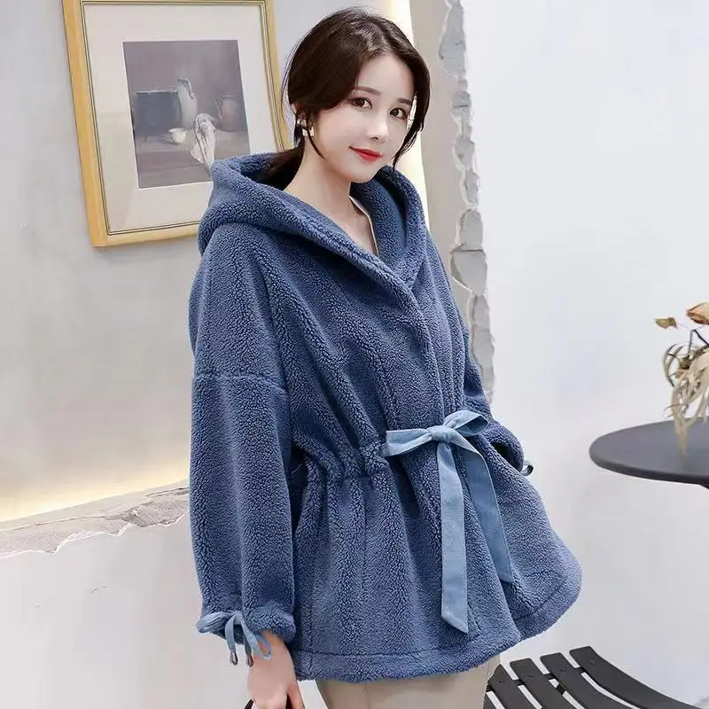 

Photo Shoot New Style Chenille Coat Women's Lambs Wool Granule Fur Clothing Lace-up Mid-length