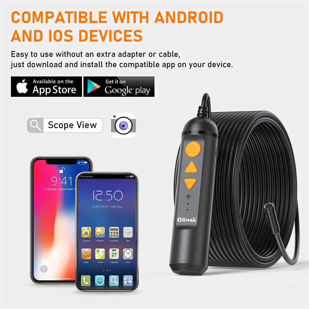Oiiwak 12MP Car Endoscope  Autofocus WiFi Endoscope Mini Camera 5X Zoom Camera Endoscope for Android IOS Underwater Camera