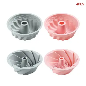 

4pcs 6 Inch Swirl Silicone Cake Pan Mold Fluted Round Non Stick Reusable Baking