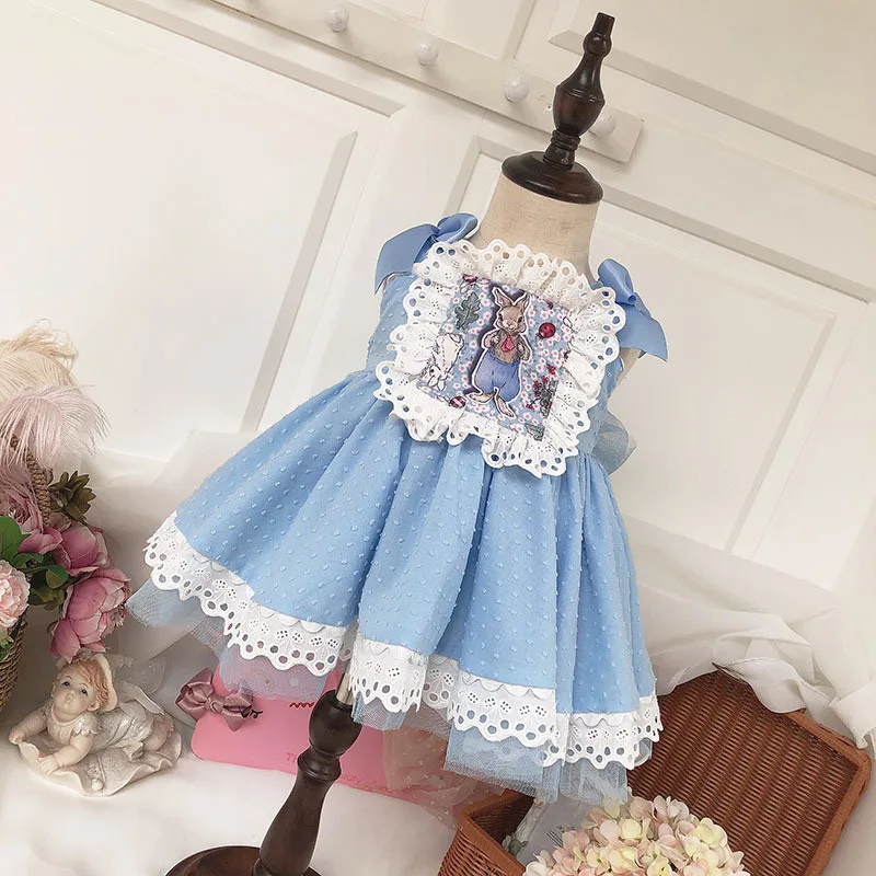 

6480 Toddler Rabbit Embroidery Princess Baby Girl Dress 2020 Summer Party Wedding Kid Dress For Girl Wholesale Children Clothes