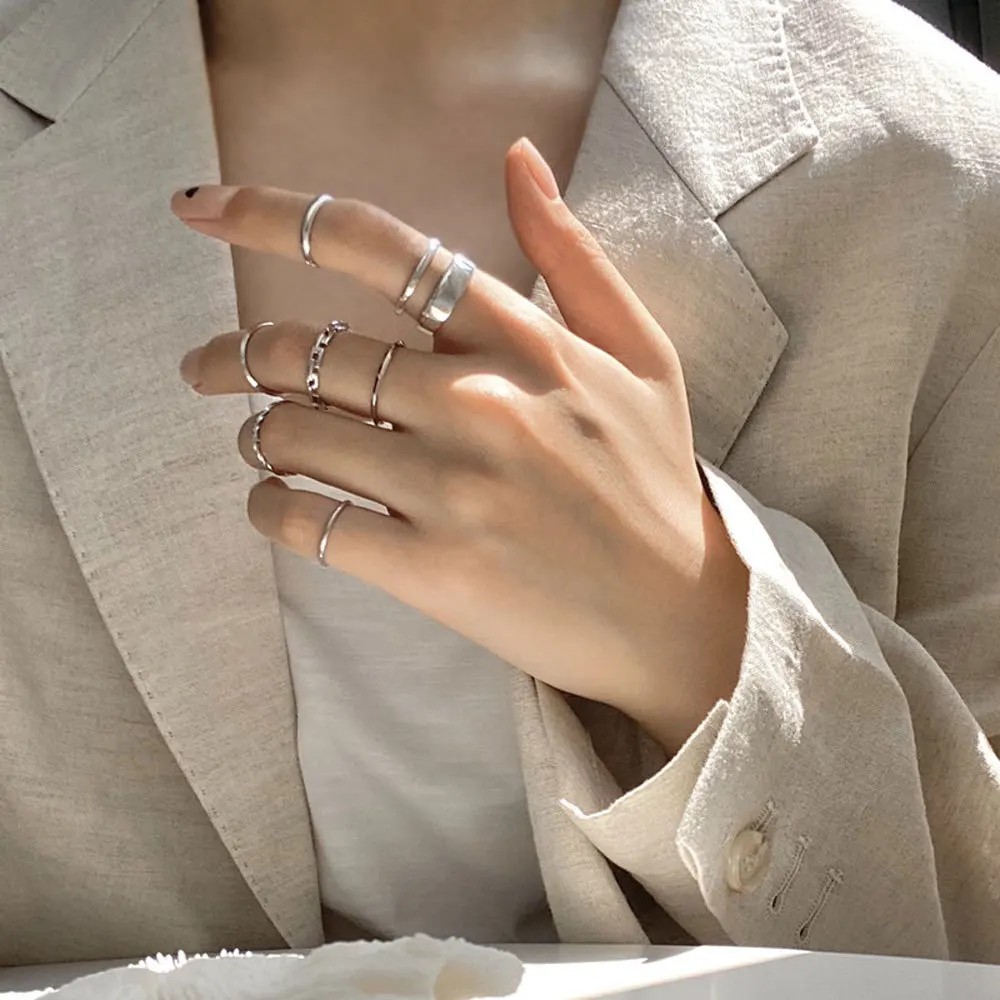 Conjunto de 7 Uds. De anillos de estilo Punk para mujer, anillos de conjunto de estilo hip hop, Color dorado y plateado minimalista, Anillos geométricos, joyería para fiesta, A949
