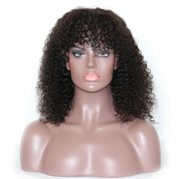 

iVogue Afro Kinky Curly Full Lace Wig with Bangs 180% Density Mongolian Remy Human Hair Wig with Baby Hair Natural Color