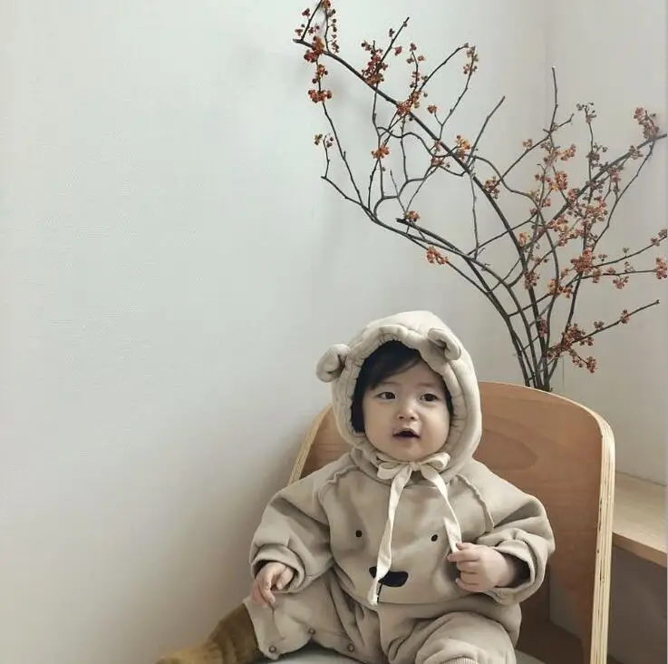 New Style Babys Girls Boys Hooded Romper Cotton Thicken Autumn Winter Babys Jumpsuit 6-24 Month PX479