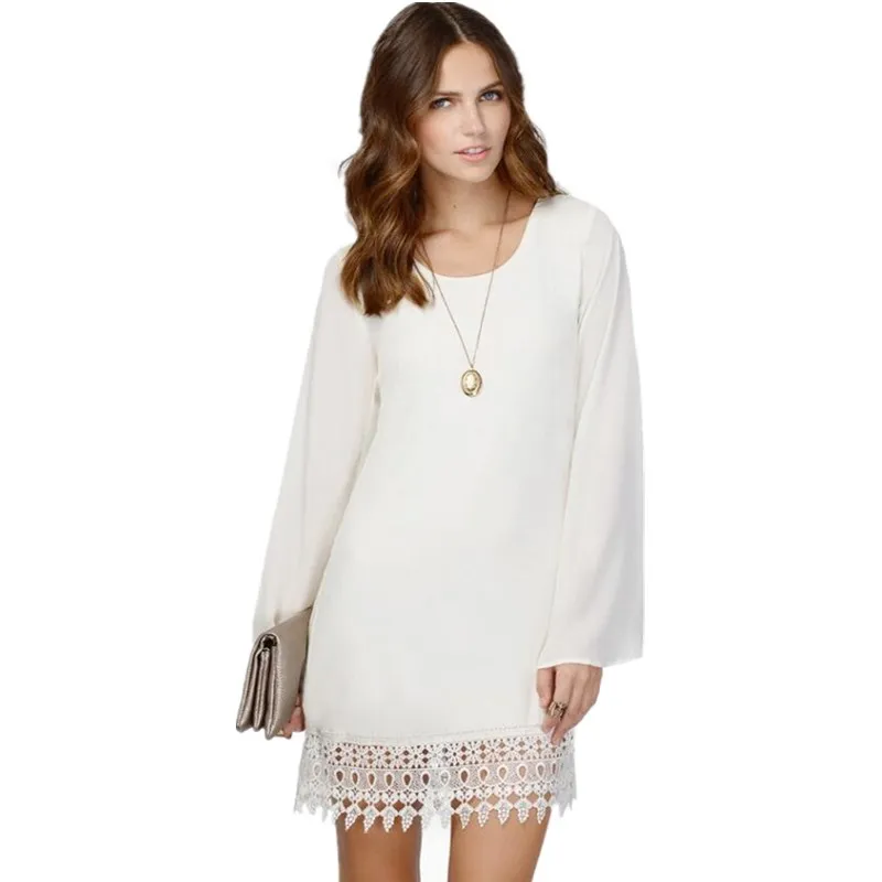 

European Style Women New Dress Female Lace Chiffon Long-Sleeve Dress Autumn Large Size Dress Women S396
