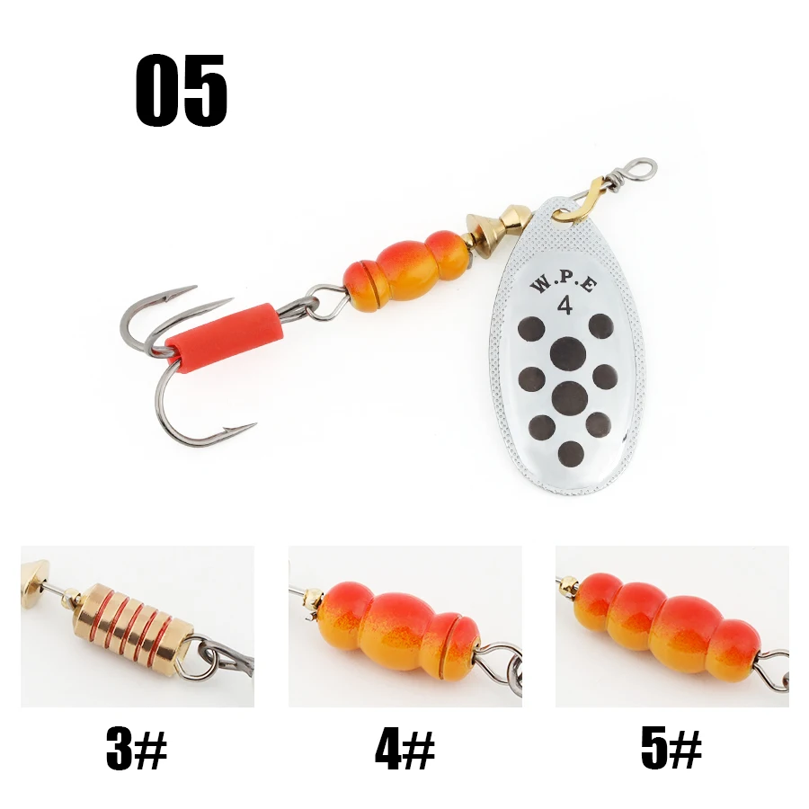 WPE 1 pieza de señuelo de pesca giratorio 3#/4#/5# 6,8 g/9,5 g/13,4 g, señuelo de pesca con cuchara, señuelo de pesca de metal de latón SwimBaits, señuelo de pesca de lubina y lubina