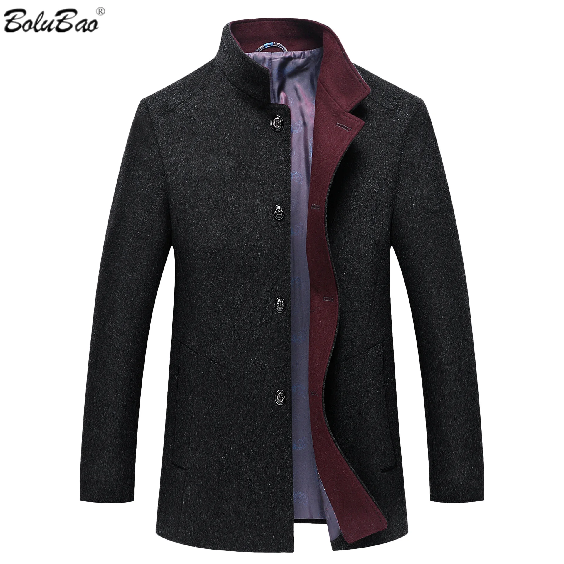 

BOLUBAO Brand Wool Men's Coat Single Breasted Thick Coats Overcoats Topcoat Mens Fitness Coat Streetwear