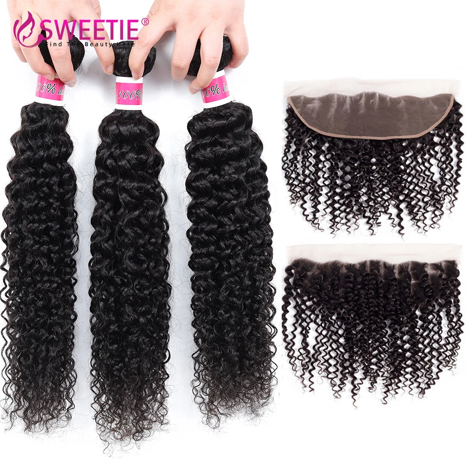 

Kinky Curly Bundles With Frontal Brazilian Remy Human Hair Weave Extension Afro Kinky Curly Human Hair Bundles With Lace Closure