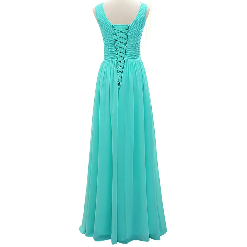 A Line Chiffon V Neck Pleat Elegant Off Shoulder Bridesmaid Dresses Wedding Party Formal Prom Robe De Soiree Lace Up Back