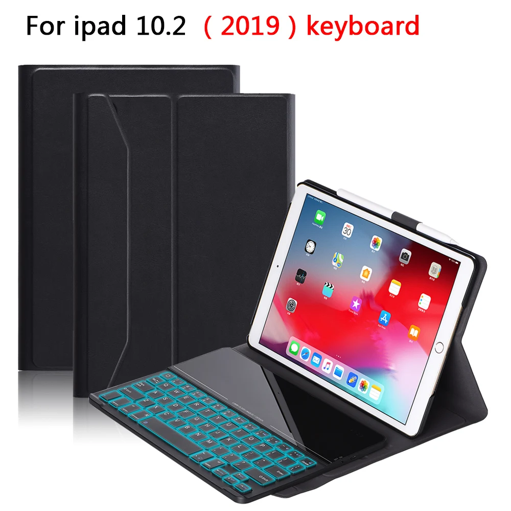 

For ipad 10.2" 2019 Tempered Glass Tablet USA Wireless Bluetooth Keyboard Protective Cover With Leather Case